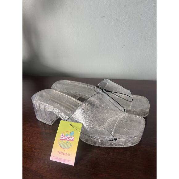 Barbie Mattel Clear Jelly Block Heels Sandals Slip On Shoes Glitter Women's 8 - Picture 1 of 14